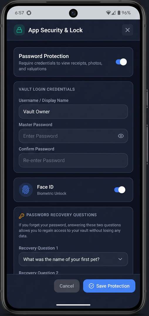 Biometric Vault Lock Security Screen
